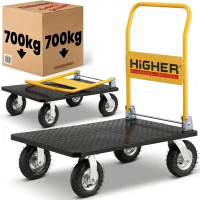 Zdjęcie produktu dla Wózek magazynowy transportowy platformowy składany pompowane koła HIGHER PRO 700 kg LH10-700-P