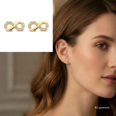 Produktbild von Damen Ohrstecker Infinity echt Gold 585 (14 kt) mit Zirkonia