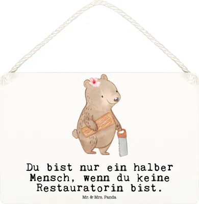 Produktbild von Mr. & Mrs. Panda Schild Restauratorin Herz DIN A6 - Weiß - Geschenk, wandhänger, holzbild, wandtafel, Holzschild, Türschild