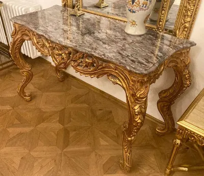 Image de Casa Padrino Console Baroque Or / Gris - Table de console faite main avec plateau en marbre - Console baroque somptueuse - Meubles baroques - Meubles de style antique - Meubles de style baroque - Noble & Somptueux