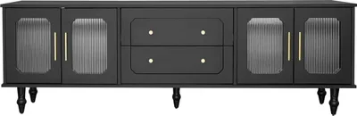 Produktbild von Merax TV-Schrank mit Schubladen und Türen, Lowboard mit Glastüren, Fernsehtisch Vintage TV-Board stehend TV Lowboard, 175x38x55,5 cm, Schwarz