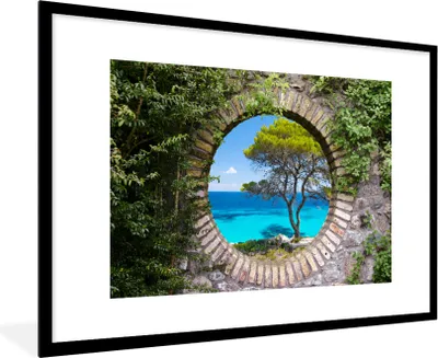 Produktbild von MuchoWow® Gerahmtes Poster Meer - Baum - Tropisch - Ausblick 90x60 cm - Poster mit Schwarzem Bilderrahmen Wandposter Rahmen Foto Bilder - Wanddekoration - Fotos