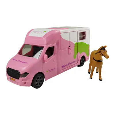 Immagine prodotto di Pferdetransporter Spielzeug Pferdeanhänger mit Pferd + Pferdegeräusch 1:32, rosa