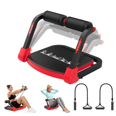 Imagen del producto de Máquina abdominal plegable y entrenador de abdominales para usuarios de hasta 150 kg, multifuncional, con bandas de resistencia para el entrenamiento de la espalda, con 4 niveles de resistencia ajustables
