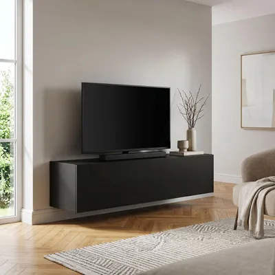 Produktbild von Masseno TV-Schrank GLOSSIA 100 cm Fernsehschrank mit 1 Türen TV-Lowboard für Wohnzimmer Modern 100x36,5x30 cm Schwarz / Schwarz