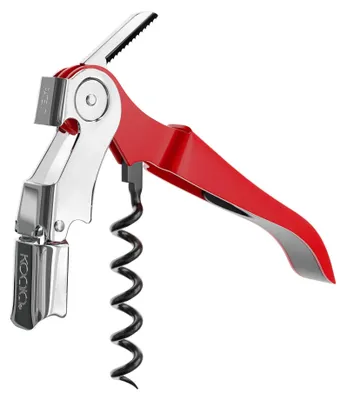 Korkenzieher mit Doppelhebel, Edelstahl, Teflon-Spirale, rot
