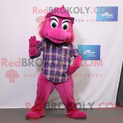 Produktbild von Magenta REDBROKOLY Betta Fisch Maskottchen Kostüm Charakter gekleidet mit einem Flanellhemd und Handschuhen