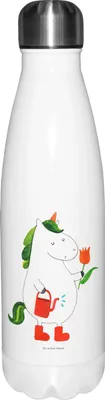 Produktbild von Mr. & Mrs. Panda Wasserflasche Einhorn Gärtner - Weiß - Geschenk, Garten, Unicorn, Thermosflasche, Trinkflasche, Stiefel, Blume, trinkflaschen, Einhörner, Thermos