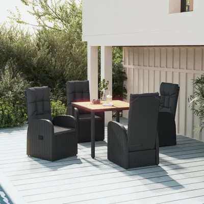 Produktbild von 5-tlg. Garten-Essgruppe mit Kissen Schwarz Poly Rattan , Gartenstühle Design 2024