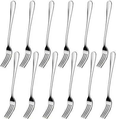 Obrázok produktu pre Ibenzoa® Sada 12 vidličiek z nehrdzavejúcej ocele, 18 cm – opakovane použiteľné, vhodné do umývačky riadu, ergonomická rukoväť, ideálne do reštaurácie a na piknik