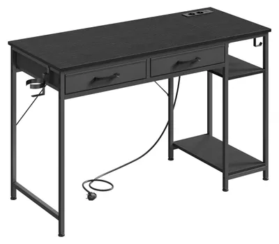 Image de Bureau informatique - Bureau gaming - 120 x 51 x 75 cm - 2 tiroirs - Port USB intégré - Structure métallique - Capacité de charge : 80 kg - Noir