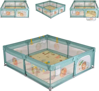 Produktbild von Moni Laufstall GameZone 180 x 200 cm klappbar Bällebad Basketballkorb Spielmatte grün