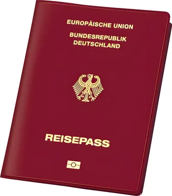 A German passport is shown against a white background.