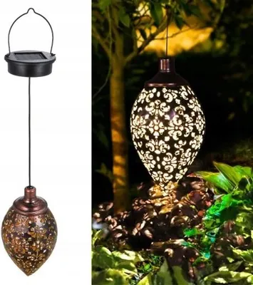 Obrázek produktu pro Zahradní lampa lucerna nástěnná lampa solární závěsná dubová lampa teplá barva