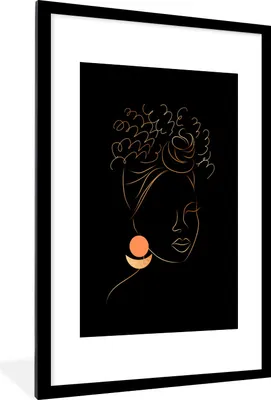 Produktbild von MuchoWow® Gerahmtes Poster Frau - Schwarz und Gold - Strichzeichnung 60x90 cm - Poster mit Schwarzem Bilderrahmen Wandposter Rahmen Foto Bilder - Dekoration - Wandposter Wohnzimmer - Hochwertig