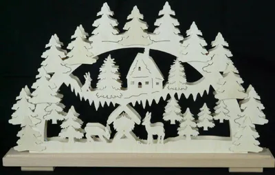 Produktbild von Schwibbogen mit Waldhaus Rehe und Beleuchtung BxHxT 50x32x7cm NEU