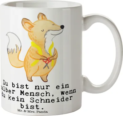 Produktbild von Mr. & Mrs. Panda Becher Schneider Herz - Weiß - Geschenk, Teetasse, Pott, Kaffeebecher, Tasse, Kaffeetasse