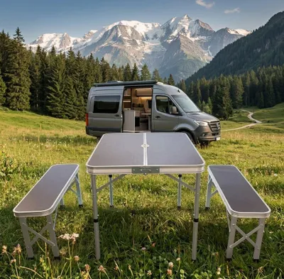 Produktbild von Campingtisch Set GREEN HILL Klapptisch Bank Aluminium klappbar Koffertisch