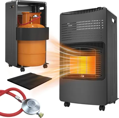 Produktbild von LARS360 Gasheizung für Innenräume, 4,2 kW Gasheizer mit 3 Heizstufen, Infrarot-Gasheizung für Propan & Butan, mit ODS, Kippschutz und Flammenüberwachung, fahrbar & faltbar, Schwarz
