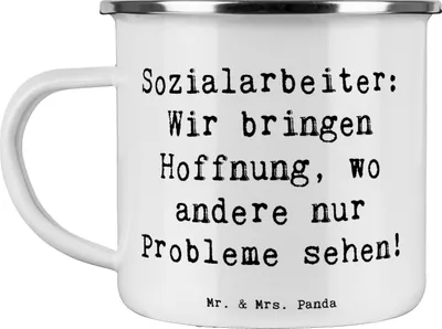 Produktbild von Mr. & Mrs. Panda Kaffeepott Spruch Sozialarbeiterin Hoffnungsträger - Weiß - Geschenk, Vertrauen, becher emaille, Hilfe, Gemeinschaft, Pott, Tasse, kreative Geschenke