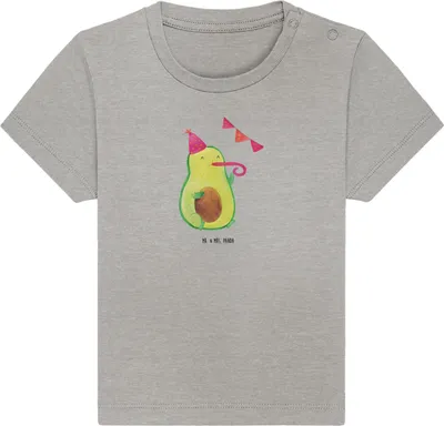 Produktbild von Mr. & Mrs. Panda Babyshirt Avocado Party Zeit 12. - 18. Monat - Heather Grey - Geschenk, Genießen, Happy Birthday, Kinder T-Shirt, Baby Shirt, , Organic, Geburtstag