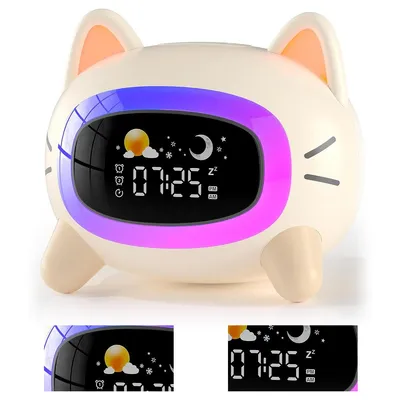 Produktbild von Wecker Digital, Kinder Lichtwecker, Schlaftrainer für Kinder, dualer Wecker mit Nachtlicht und Soundmaschine, wiederaufladbar