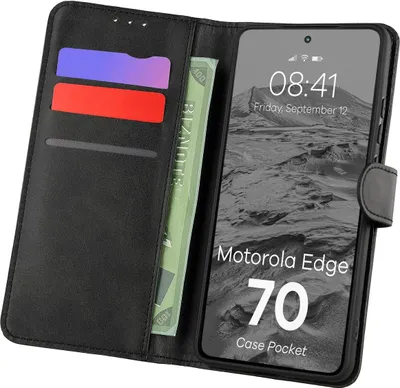 Produktbild von Handyhülle mit Klappe für Motorola Edge 70, Bizon Case Pocket, Schwarz