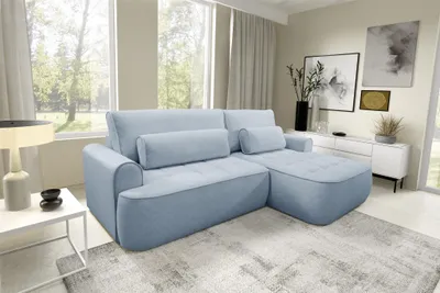 Produktbild von Ecksofa mit Schlaffunktion HUNTER Sofa in Stoff Cloud Hellblau Ottomane Rechts