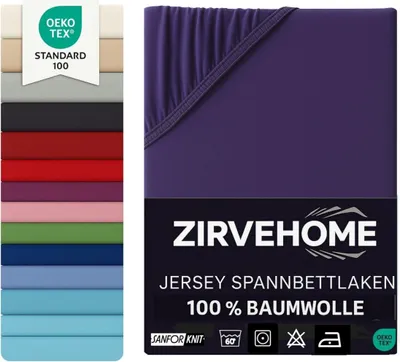 Produktbild von Spannbettlaken 90x200-100x200 cm - Jersey Spannbetttuch 100% Baumwolle - Komfort Bettlaken für Matratzen bis 30 cm Höhe, Spannbettlaken Lila