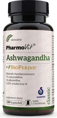 Zdjęcie produktu dla Ashwagandha + BioPerine suplement diety 180 kapsułek