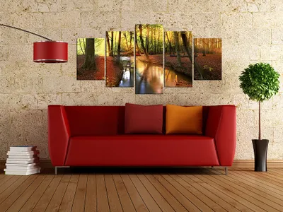 Produktbild von Akustikbild Wald Natur 200x100 cm Bilder Akustikschaum Hochleistungsschallabsorber Schallschutz Leinwand 5 tlg Wandbild Raumakustik Schalldämmung c-A-0064-b-n