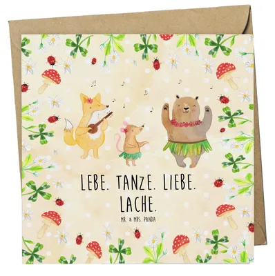 Produktbild von Mr. & Mrs. Panda Glückwunschkarte Waldtiere Aloha - Naturpapier - Geschenk, doppelkarte, Bär, anlasskarte, Grußkarte, faltkarte, Wald, Klappkarte, Hase, Igel, Lachen