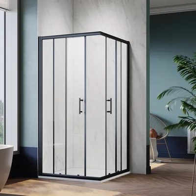 Zdjęcie produktu dla SONNI Kabina prysznicowa narożna drzwi przesuwne 70x90x195cm Kabina prysznicowa narożna wejście podwójne drzwi prysznicowe ESG prysznic szklany czarny