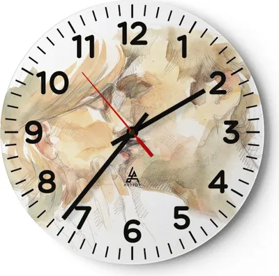 Produktbild von Wanduhr - Rund - Glasuhr - Kuss Paar Liebe - 30x30cm - Schleichendes Uhrwerk - Lautlos - zum Aufhängen bereit - Dekoration Modern - Wanddekoration aus Glas - C4AR30x30-5005