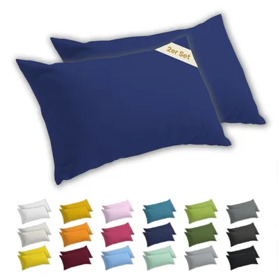 Produktbild von Lavea® 2er Set Kissenbezug 40x80 - 100% Baumwolle Jersey – Weiche Kissenhülle & Kopfkissenbezüge mit YKK-Reißverschluss - Royalblau