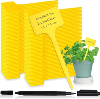 Productafbeelding van 100x plantenetiketten met tweepuntsmarker, insteeketiketten