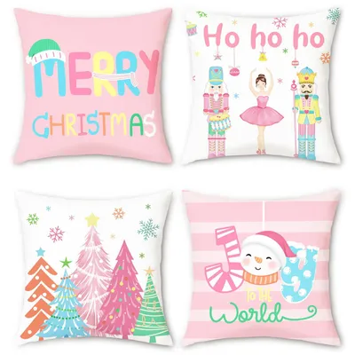Kissenbezüge 45x45 cm, Weihnachtsmotiv, Rosa, 4er-Set