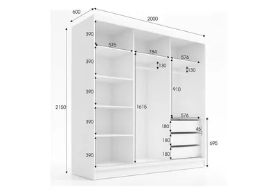 Produktbild von Schwebetürenschrank, 3 -türig Schrank 200 cm mit Spiegel VIDA (Schwarz)