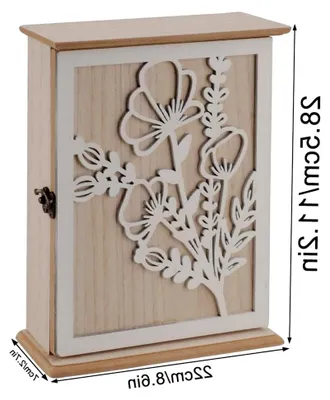 Produktbild von Schlüsselbox aus Holz mit Blumenmuster, Vintage-Design, mit 6 Schlüsselhaken, geeignet für Eingangsbereiche, Flure, Schlafzimmer und Wohnzimmer