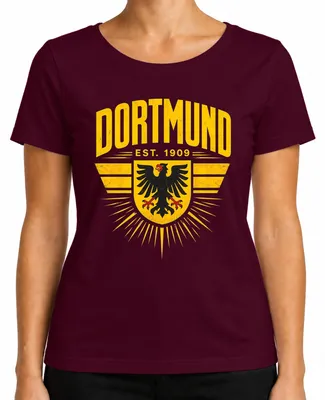 Produktbild von Dortmund Est 1909 Adler Wappen Ruhrpott Heimat Statement Sarkasmus Damen T-Shirt, Burgundy, S