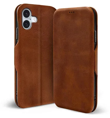 Produktbild von Conie Retro Klapp Tasche für iPhone 16 Kartenfach Hülle Rundumschutz in Braun