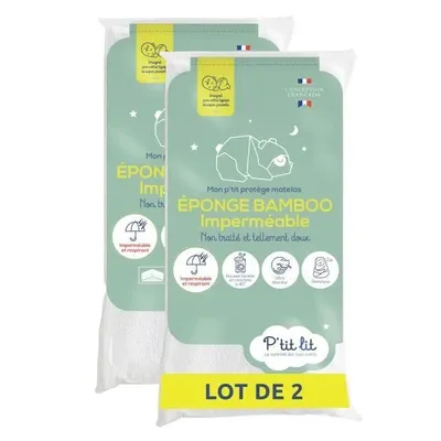 Image de Lot de 2 protège-matelas pour bébé en bambou – pour lit bébé, nacelle, poussette – imperméables – viscose douce – 40 x 80 cm