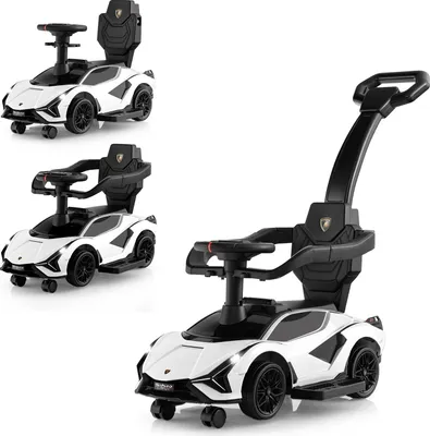 Produktbild von DREAMADE Lizenziertes Lamborghini Rutschauto, Rutschfahrzeug mit Schiebestange, Musik, Lenkrad, Rutschauto für 18-60 Monate alte Kinder, Weiß