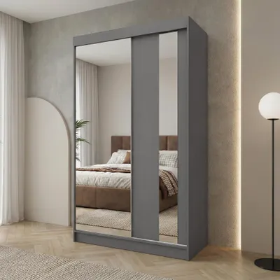Produktbild von BEAUTYSOFA | Kleiderschrank GAJA 120 cm Graphit, Schrank mit Spiegel – 2-türiger Schiebetürenschrank Schlafzimmerschrank