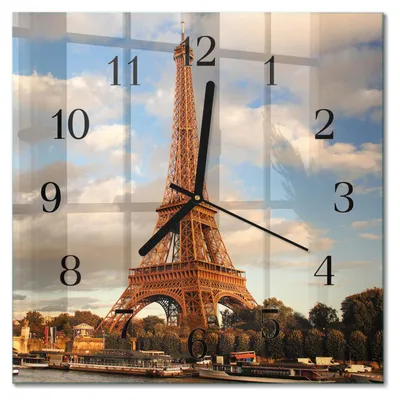 Immagine prodotto di Orologio da parete Tulup Glasuhr, orologio da cucina, vetro vero, 30x30 cm, design moderno e decorativo, silenzioso, con lancette nere - Parigi