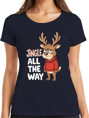 Produktbild von Jingle All The Way mürrisches Rentier Weihnachten Cartoon lustig Damen T-Shirt, Navy, S