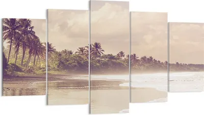 Produktbild von Bild auf Leinwand - Leinwandbild - 5 Teile - Palmen Strand Wasser - 160x85cm - Wand Bild - Wanddeko - Wandbilder - Leinwanddruck - Bilder - Wanddekoration - Leinwand bilder - Wandbild - EA160x85-4917