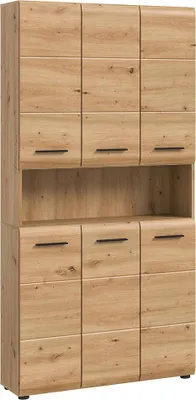 Produktbild von Badezimmer Hochschrank mit 90 cm Breite in Eiche, 6 Türen & 1 offenes Fach - IGGESUND-158