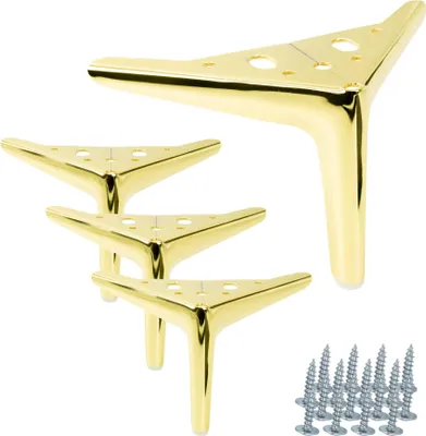 Zdjęcie produktu dla Elegancki zestaw 4 nóg meblowych "Anchor" w kolorze złotego chromu, wysokość 12 cm, metalowe, z podstawą ochronną na podłogę, idealne do minimalistycznych i nowoczesnych wnętrz.