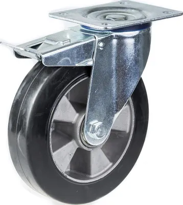 Produktbild von 200mm Lenk-/Bremsrolle mit schwarzem Elastikgummi auf Aluminium-Mittelrad